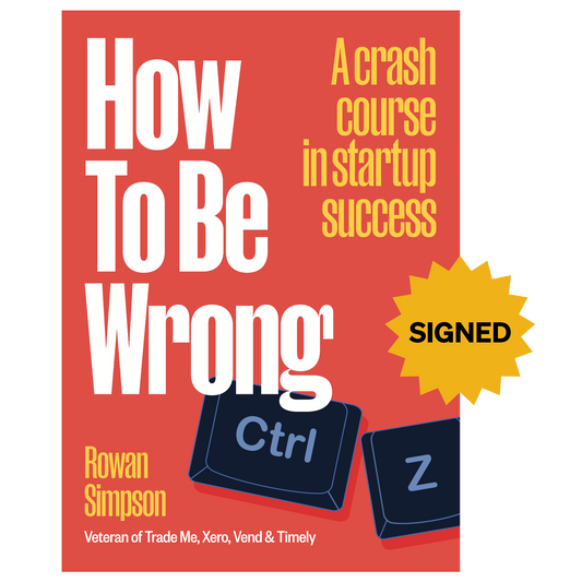 Book cover of 'How To Be Wrong' by Rowan Simpson with a red background and Ctrl-Z icon.